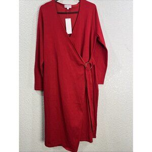 Birch NY Wrap Dress Size M Red Tie Waist Sweater Knit Holiday Christmas Cocktail